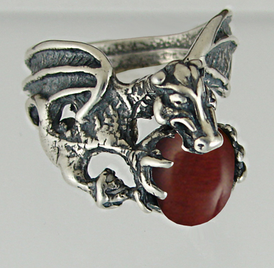Sterling Silver Dragon of Desire Ring With Red Tiger Eye Size 10